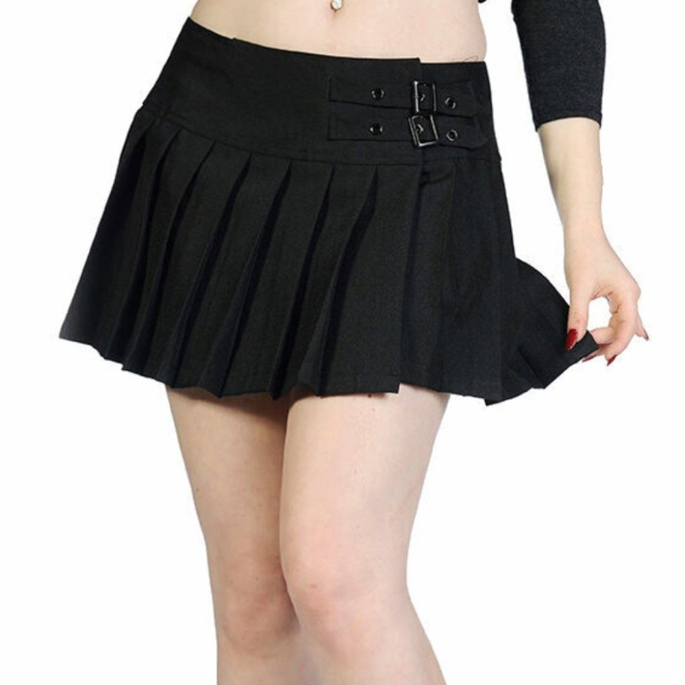 Black Pleated Wrap Mini Skirt